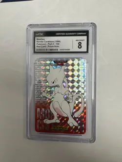 1996 Pokemon Bandai Carddass Mewtwo Prism Red Card CGC 8 - Image 1