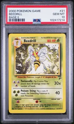 2000 Pokemon Base 2 # 21 Beedrill PSA 10 Card GEM MINT! Trusted Seller Free Ship - Image 1