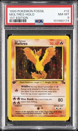 1999 POKEMON FOSSIL 1ST ED #12 MOLTRES-HOLO PSA 8 - Image 1