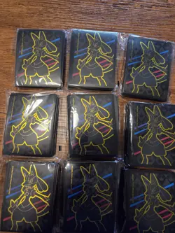 65 Count Lucario Crown Zenith ETB Pokemon TCG Sleeves New 2023 9 Packs - Image 1