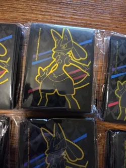 65 Count Lucario Crown Zenith ETB Pokemon TCG Sleeves New 2023 9 Packs - Image 2