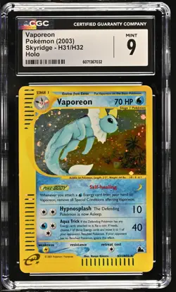CGC 9 MINT Vaporeon 2003 Skyridge H31/H32 Holo Pokemon Card - Image 1