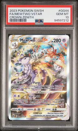 PSA 10 Mewtwo VSTAR GG44/GG70 Alt Art Crown Zenith Pokemon Card - Image 1