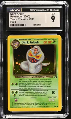 CGC 9 MINT Dark Arbok 2000 Team Rocket 2/82 Holo Pokemon Card - Image 1
