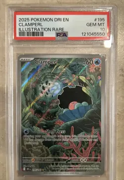 2025 POKEMON DRI EN-DESTINED RIVALS ILLUSTRATION RARE #195 CLAMPERL PSA 10 - Image 1