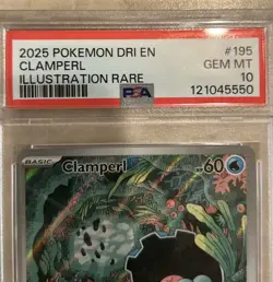2025 POKEMON DRI EN-DESTINED RIVALS ILLUSTRATION RARE #195 CLAMPERL PSA 10 - Image 2
