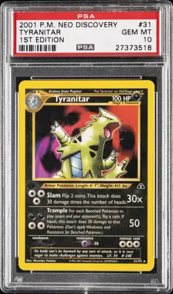 2001 Pokemon Neo Discovery Tyranitar 1st Edition #31 PSA 10 GEM MINT Low Pop - Image 1