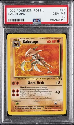 1999 POKEMON FOSSIL #24 KABUTOPS PSA 10 - Image 1