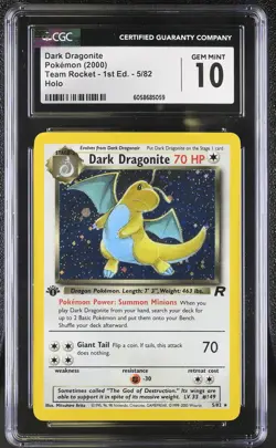 CGC 10 GEM MINT Dark Dragonite Team Rocket 1st Edition 5/82 Holo Pokemon Card - Image 1