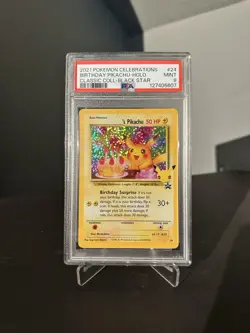 Pokemon 2021 Celebrations Pikachu Holo Black Star Birthday Card 24-Holo PSA 9 - Image 1