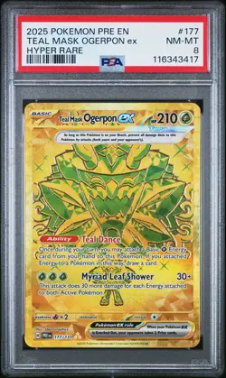 2025 POKEMON PRE EN-PRISMATIC EVOLUTIONS HYPER RARE TEAL MASK OGERPON EX PSA 8 - Image 1