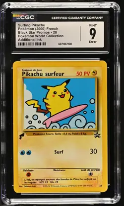 CGC 9 MINT Surfing Pikachu Black Star Promo 28 Pokemon World Collection Card - Image 1