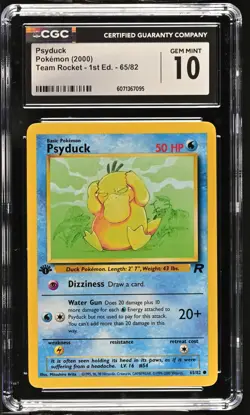 CGC 10 GEM MINT Psyduck Team Rocket 1st Edition 65/82 Pokemon Card - Image 1