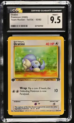 CGC 9.5 MINT+ Dratini Team Rocket 1st Edition 53/82 Pokemon Card - Image 1