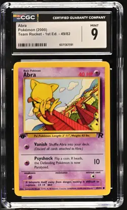 CGC 9 MINT Abra Team Rocket 1st Edition 49/82 Pokemon Card - Image 1
