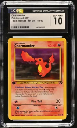 CGC 10 GEM MINT Charmander Team Rocket 1st Edition 50/82 Pokemon Card - Image 1