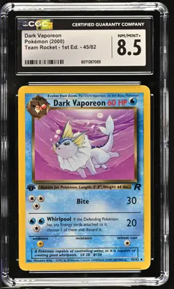 CGC 8.5 Dark Vaporeon Team Rocket 1st Edition 45/82 Pokemon Card - Image 1