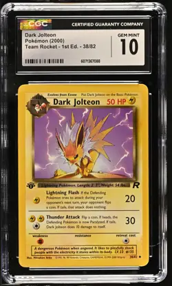 CGC 10 GEM MINT Dark Jolteon Team Rocket 1st Edition 38/82 Pokemon Card - Image 1