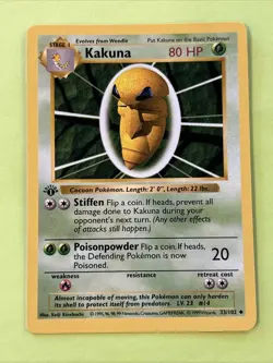 Kakuna 033/102 Base Set (Shadowless) Regular Card, Never Played First Edition ￼ - Image 1