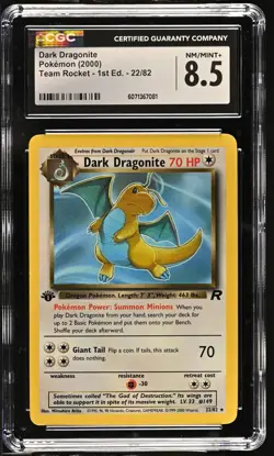 CGC 8.5 Dark Dragonite Team Rocket 1st Edition 22/82 Pokemon Card - Image 1