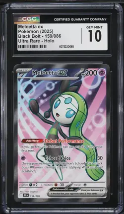 2025 Pokemon SV Black Bolt Full Art Meloetta ex #159 CGC 10 GEM MINT - Image 1