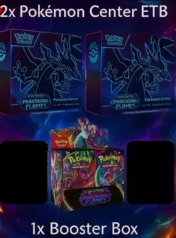2X Pokemon Center Phantasmal Flames ETBs, 1X Booster Box - PRESALE-11/14 - Image 1