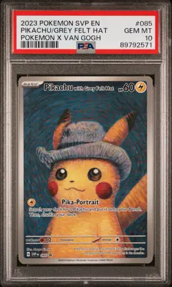2023 POKEMON SVP EN-SV BLACK STAR PROMO #085 PIKACHU WITH GREY FELT HAT PSA 10 - Image 1