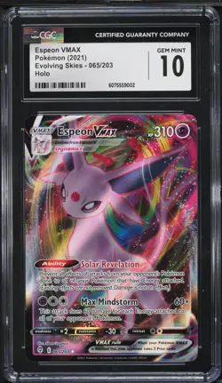 2021 Pokemon Sword & Shield Evolving Skies Espeon VMAX #65 CGC 10 GEM MINT - Image 1