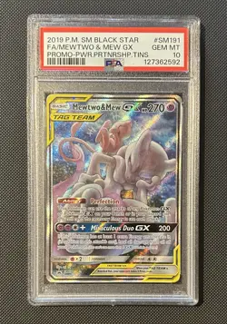 PSA 10 Pokemon Mewtwo & Mew Tag Team GX SM191 Sm Holo - Image 1