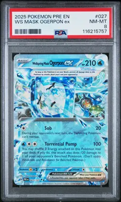 2025 POKEMON PRE EN-PRISMATIC EVOLUTIONS #027 WELLSPRING MASK OGERPON EX PSA 8 - Image 1