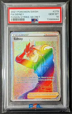 2021 Pokemon SWSH Fusion Strike #279 Sidney Full Art Secret Rare PSA 10 GEM MINT - Image 1