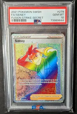 2021 Pokemon SWSH Fusion Strike #279 Sidney Full Art Secret Rare PSA 10 GEM MINT - Image 3