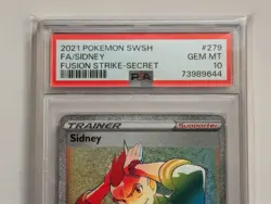 2021 Pokemon SWSH Fusion Strike #279 Sidney Full Art Secret Rare PSA 10 GEM MINT - Image 4