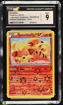 CGC 9 Growlithe Legendary Treasures RC4/RC25 Radiant Collection Pokemon Card - Image 1