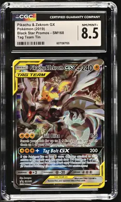 CGC 8.5 Pikachu & Zekrom GX 2019 Black Star Promos SM168 Pokemon Card - Image 1