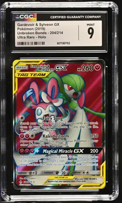 CGC 9 Gardevoir & Sylveon GX Unbroken Bonds 204/214 Ultra Rare Holo Pokemon Card - Image 1