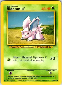 Pokemon | Base Set | Nidoran M | 055/102 | Normal | NM - Image 1