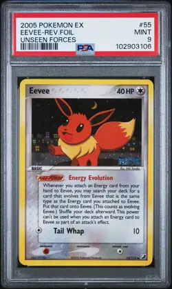 Pokemon Eevee EX Unseen Forces Reverse Holo Rare 2005 55/115 PSA Mint 9 - Image 1