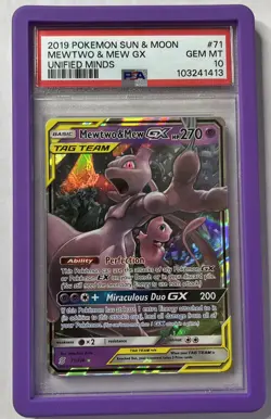 PSA 10 GEM MINT Pokemon Mewtwo And Mew GX Unified Minds #71 - Image 1