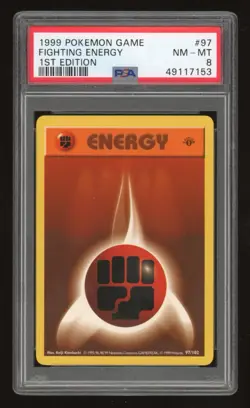 1999 Pokemon 1st Edition Shadowless Fighting Energy #97 PSA 8 - Image 1
