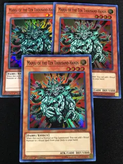 Yugioh Manju of the Ten Thousand Hands HISU-EN047 1st Super x3 (NM) - Image 1
