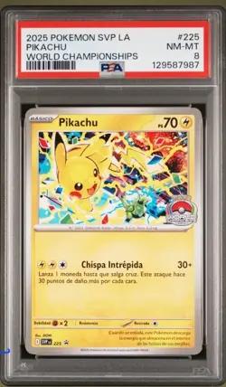 Pikachu 225 World Championships 2025 - Black Star Pokemon Card - PSA 8 spanish - Image 1