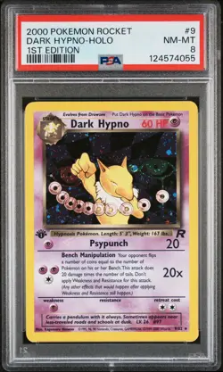 2000 POKEMON ROCKET 1ST ED #9 DARK HYPNO-HOLO PSA 8 - Image 1