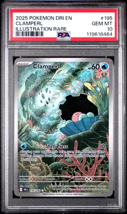 2025 POKEMON DRI EN-DESTINED RIVALS ILLUSTRATION RARE #195 CLAMPERL PSA 10 - Image 1