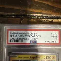 2025 POKEMON DESTINED RIVALS GAMESTOP EXCLUSIVE #070 TEAM ROCKET'S ZAPDOS PSA 9 - Image 4