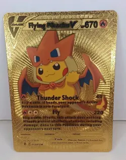 flying pikachu v gold metal card fan art card vgc - Image 1