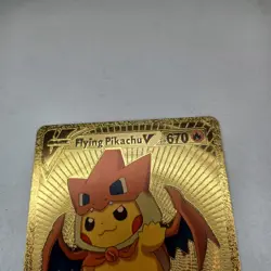 flying pikachu v gold metal card fan art card vgc - Image 3