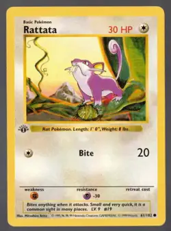 Rattata Pokemon 1st Edition Base Set 61/102 LP Non-Holo Shadowless Common TCG - Image 1