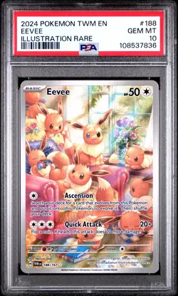 2024 POKEMON TWM EN-TWILIGHT MASQUERADE ILLUSTRATION RARE #188 EEVEE PSA 10 - Image 1