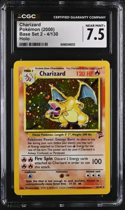 CGC 7.5 Charizard 2000 Base Set 2 4/130 Holo Pokemon Card - Image 1